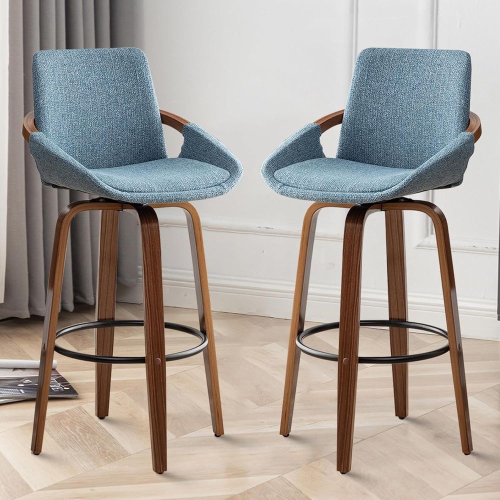 Home Bar Stools - Set of 2 Charcoal Blue Linen
