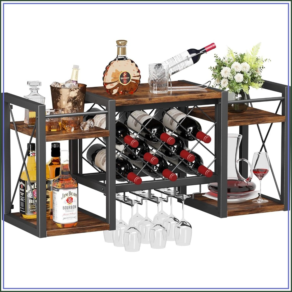Home Bar Shelf - Wall Mounted Wine Rack with Glass