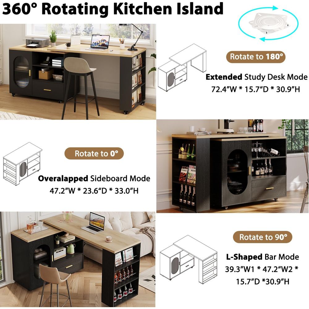 72 Swivel Kitchen Island with  - Home Bar Seating 评论和价格