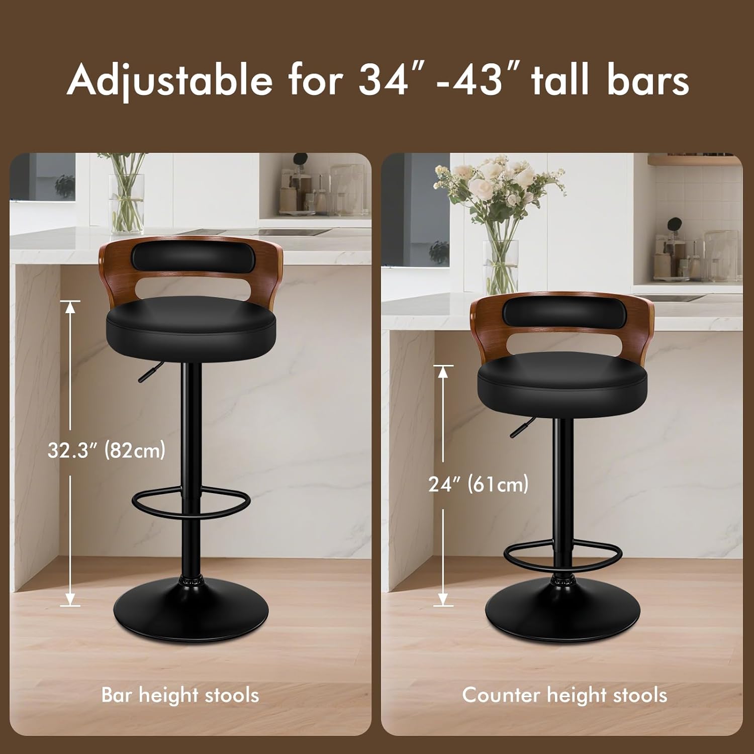 Adjustable PU Leather Bar Stoo - Home Bar Stools 评论和价格