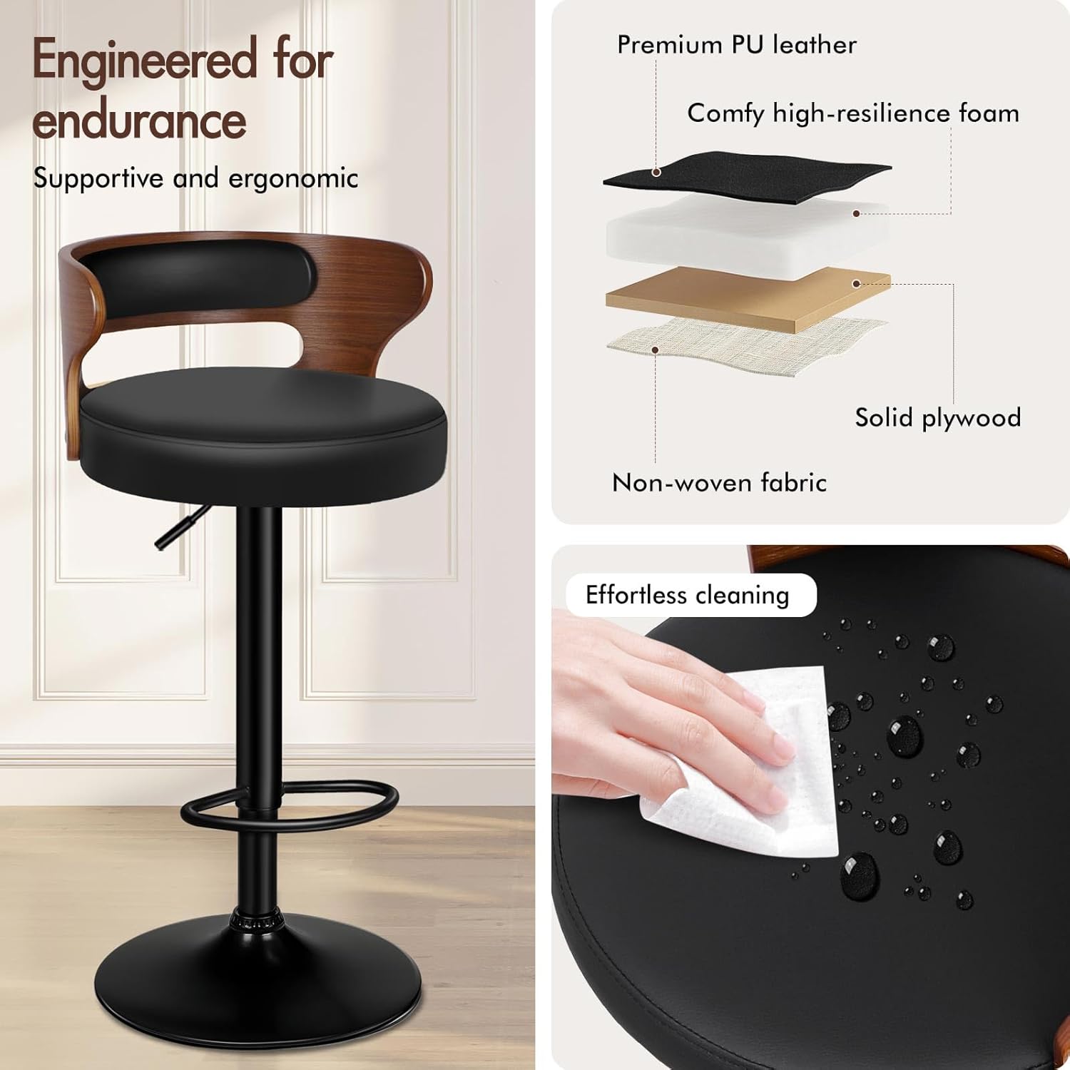 Adjustable PU Leather Bar Stoo - Home Bar Stools 评论和价格