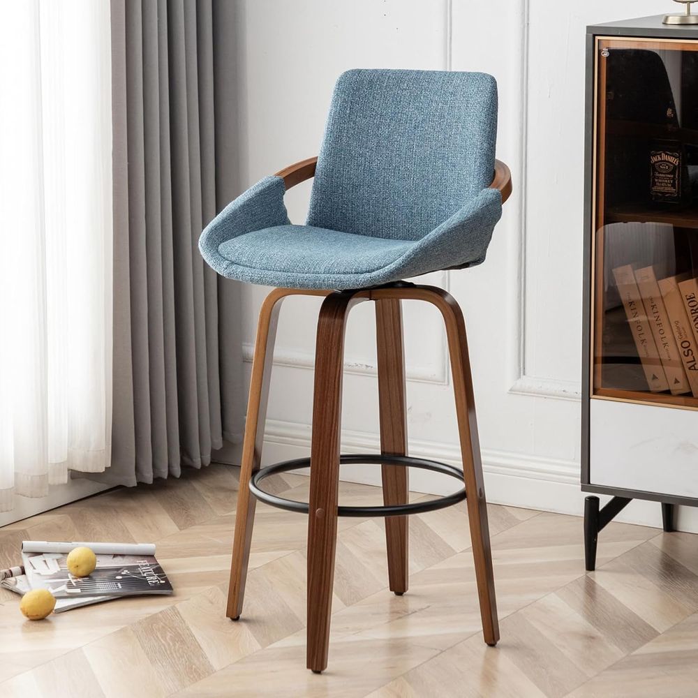 Set of 2 Charcoal Blue Linen U - Home Bar Stools 评论和价格