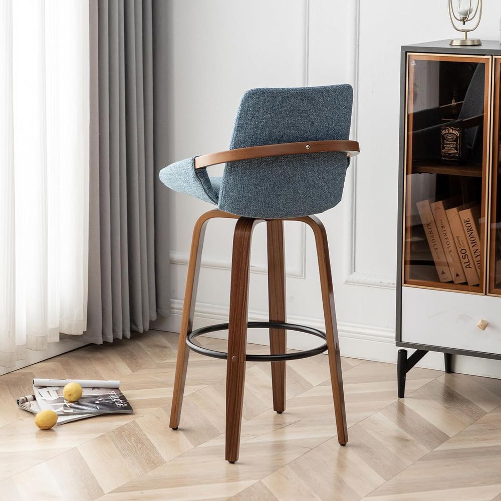 Set of 2 Charcoal Blue Linen U - Home Bar Stools 评论和价格