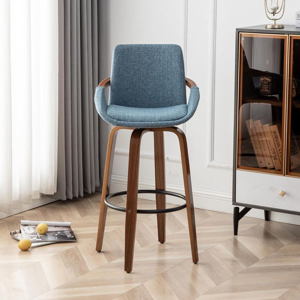 Set of 2 Charcoal Blue Linen U - Home Bar Stools 评论和价格