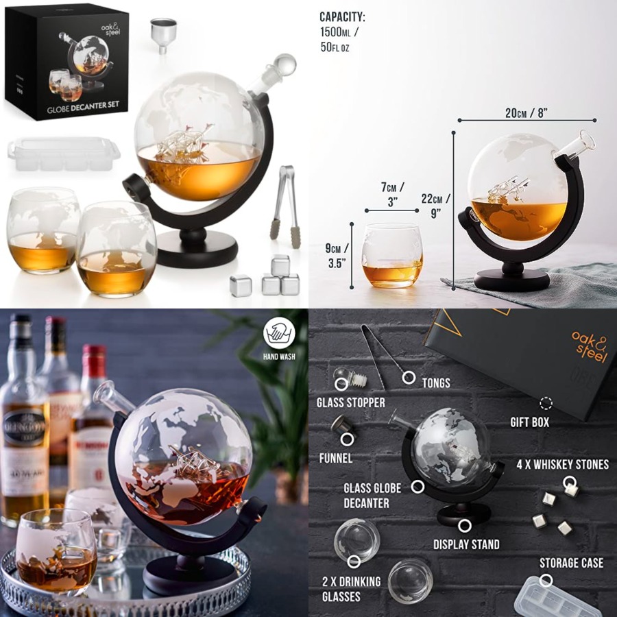 Oak Steel - 50 Oz Globe Whiske - Decanter Globe Set 评论和价格