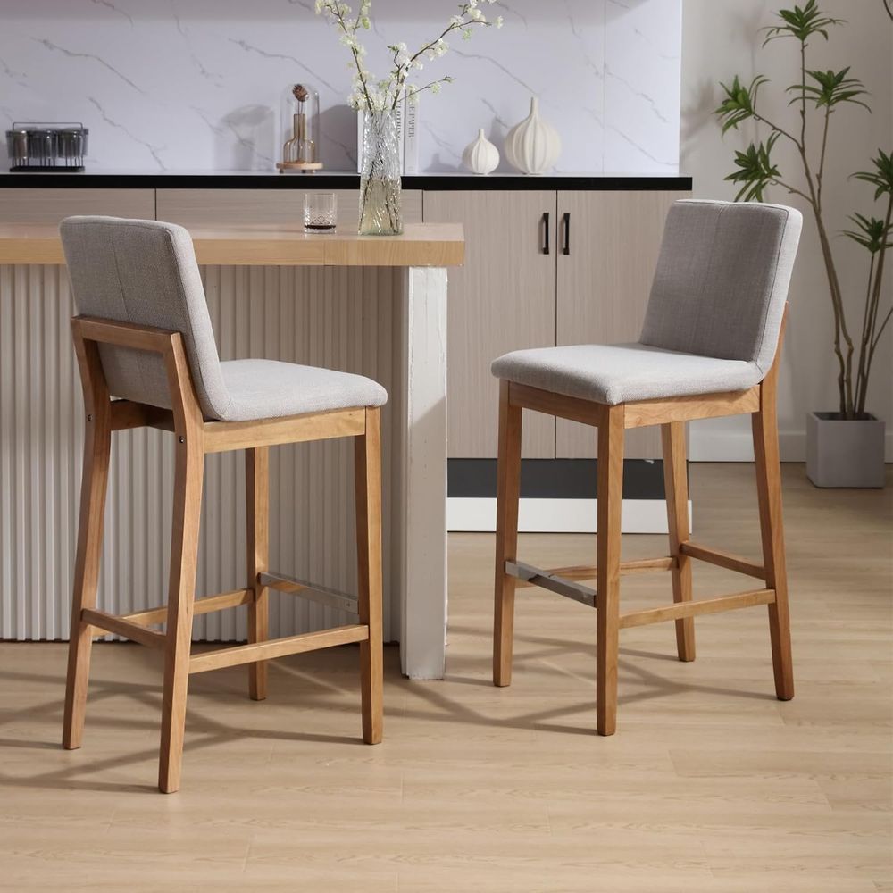 Set of 4 Light Grey Upholstere - Home Bar Stools 评论和价格