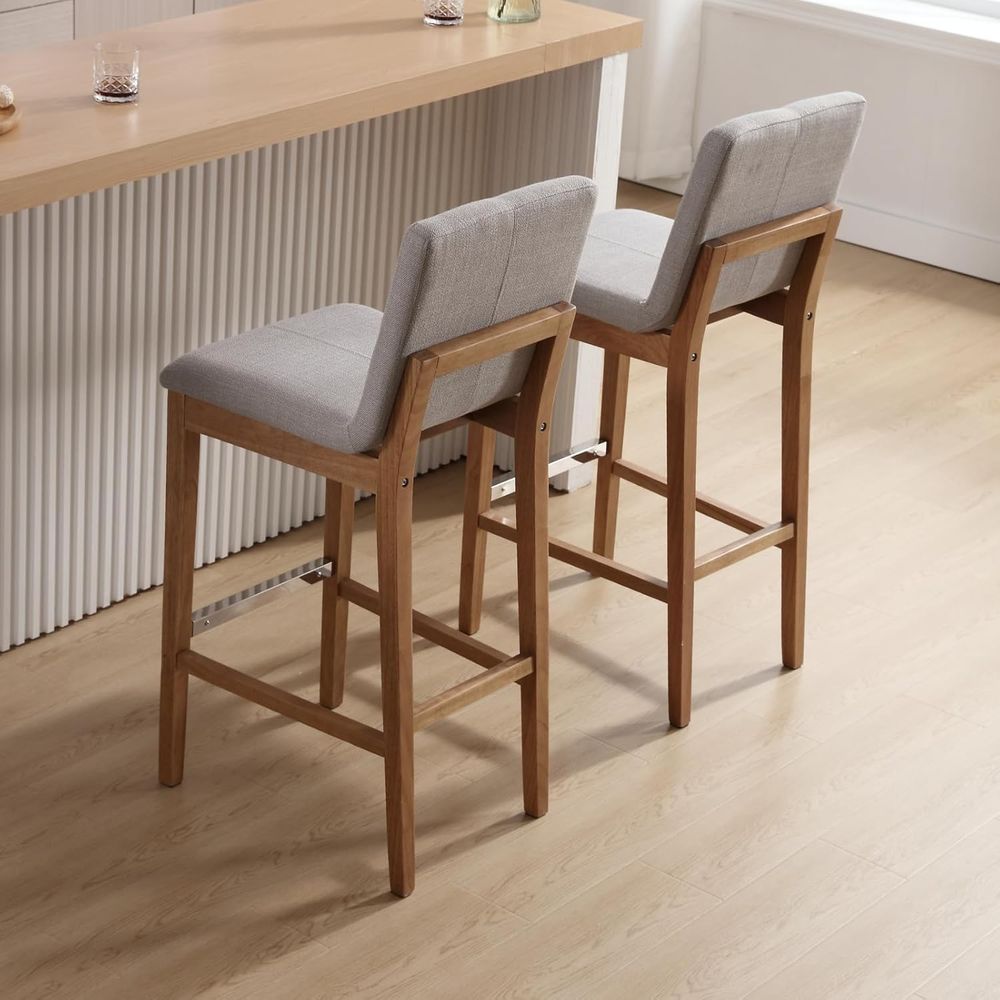 Set of 4 Light Grey Upholstere - Home Bar Stools 评论和价格