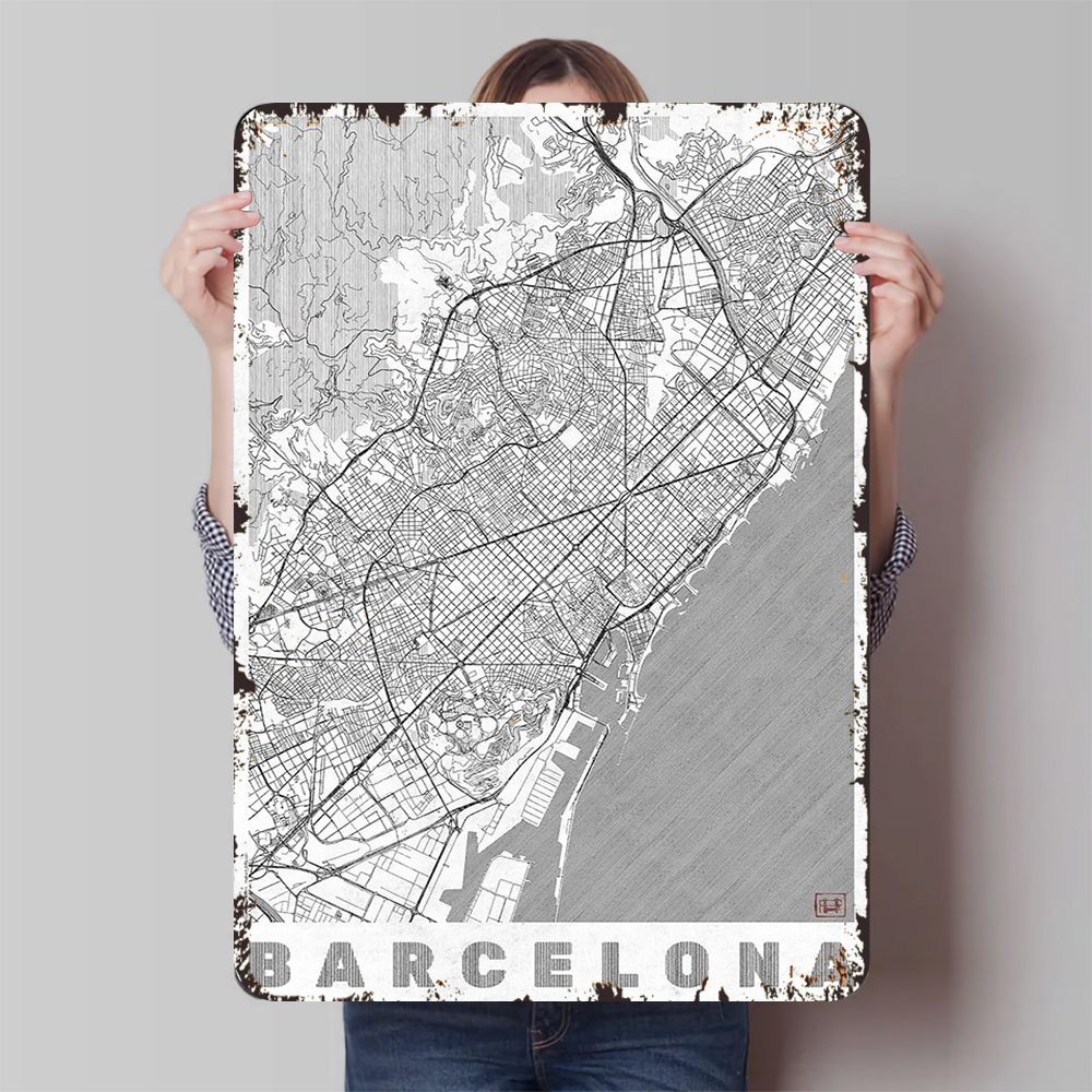 Barcelona City Map Vintage Met - Home Barcelona 评论和价格