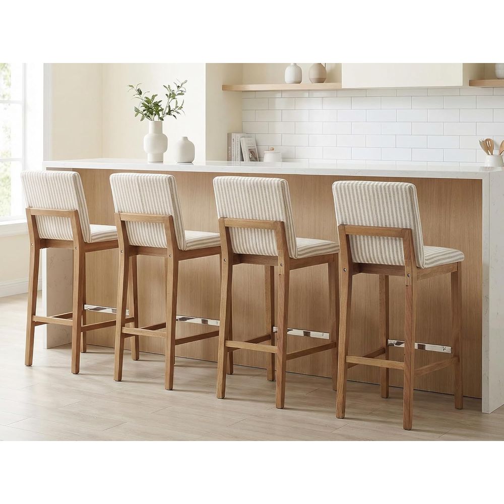 Linen-Cushioned Wooden Bar Sto - Home Bar Stools 评论和价格