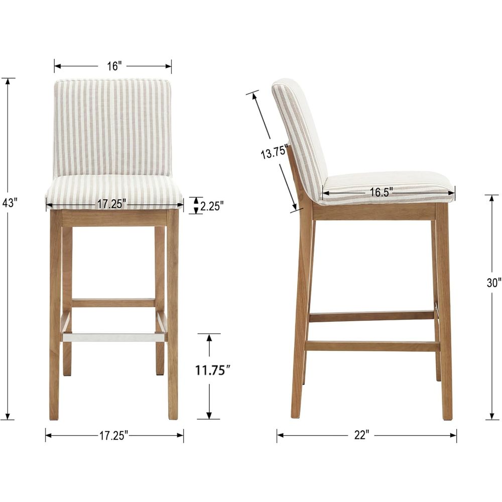 Linen-Cushioned Wooden Bar Sto - Home Bar Stools 评论和价格