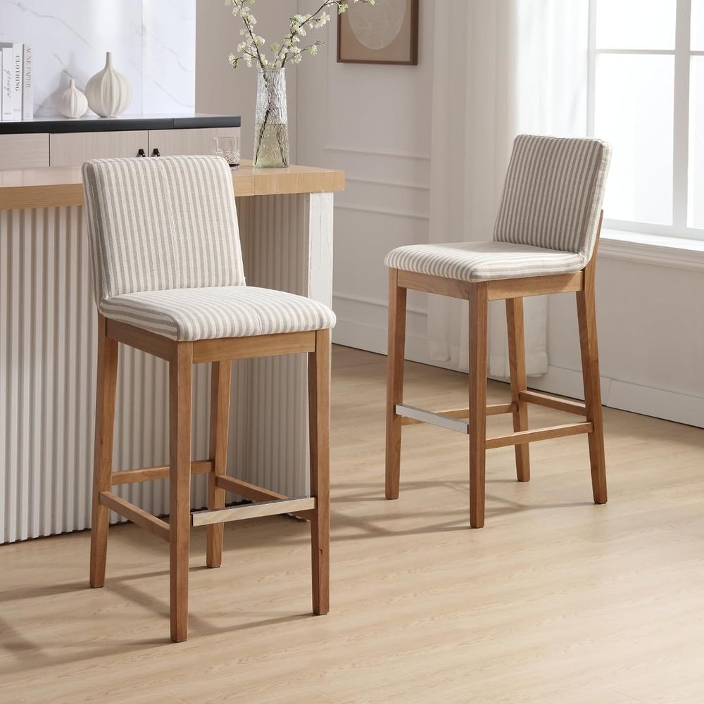 Linen-Cushioned Wooden Bar Sto - Home Bar Stools 评论和价格
