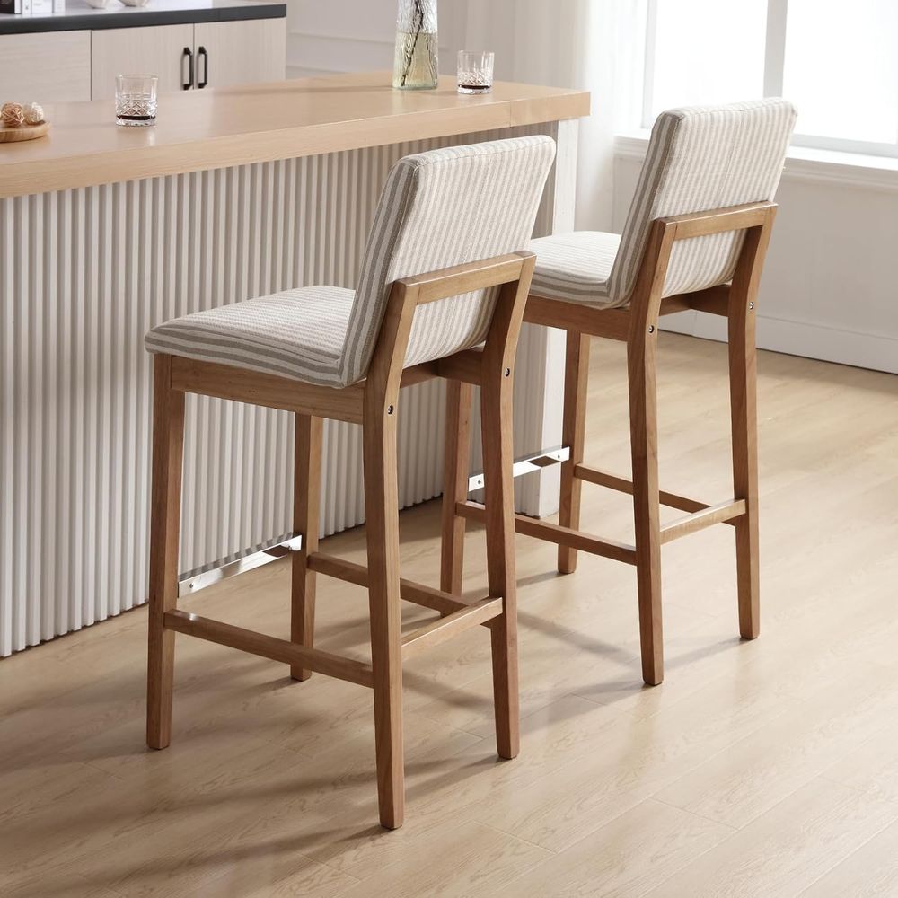 Linen-Cushioned Wooden Bar Sto - Home Bar Stools 评论和价格
